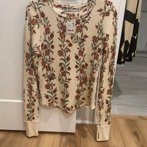 Free People Cream Floral Long Sleeve Top